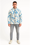 Erkek Tam Fermuarlı Desenli Polar Sweat  Lightning Desen Yakalı, Uzun Kollu, Oversize Rahat Kalıp - Beyaz