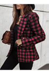 Kadın Uzun Kollu Yakalı Kare Desenli Ekoseli Düğmeli Ceket