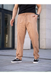 Erkek Keten Cepli Çıma Dikişli Jogger Buggy Pantalon Rahat Kalıp - Kahverengi