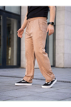 Erkek Keten Cepli Çıma Dikişli Jogger Buggy Pantalon Rahat Kalıp - Kahverengi