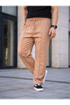 Erkek Keten Cepli Çıma Dikişli Jogger Buggy Pantalon Rahat Kalıp - Kahverengi