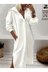 Kadın Uzun Kollu Kapüşonlu Yakası Açık Modal Elbise