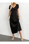 Kadın Kısa Kollu Yakası Yuvarlak Cepli Viskon Elbise