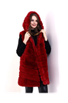 Kapşonlu Peluş Kürk Yelek Premium Kalite, Tam Astarlı, Uzun Model - Kırmızı