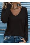 Kadın Uzun Kollu V Yakalı Viskon Iki Iplik Bluz