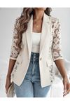 Kadın Uzun Kollu Truvakar Kol önden Düğmeli Cepli Dantelli Atlas Ceket