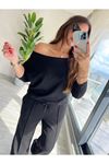 Kadın Uzun Kollu Tek Omuzdan Açık Modal Bluz Ve Pantolon Ikili Takım