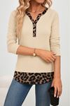 Kadın Uzun Kollu Yakadan Düğmeli Leopar Detaylı Kaşkorse Bluz