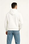 Erkek Kapüşonlu Sweatshirt Hoodie 3 İplik Şardonlu Pamuklu Kumaş, Önü Baskılı, Fermuarlı Rahat Kalıp, Kışlık Ve Sokak Stili Sweat - Beyaz
