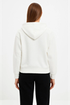 Oversize Kapüşonlu Sweatshirt Hoodie 3 İplik Şardonlu Pamuklu Kumaş, Önü Baskılı, Fermuarlı Rahat Kalıp, Kışlık Ve Sokak Stili Sweat - Beyaz