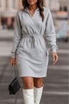 Kadın Uzun Kollu V Yakalı Kapşonlu Cep Detaylı şardonlu Iki Iplik Kısa Elbise