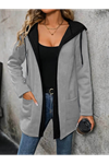 Kadın Uzun Kollu Kapşonlu çift Renkli şardonlu Iki Iplik Ceket