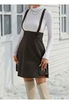 Kadın Askılı Düğmeli Mini Süet Elbise