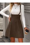 Kadın Askılı Düğmeli Mini Süet Elbise