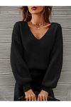 Kadın Uzun Kollu V Yakalı Triko Bluz