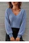 Kadın Uzun Kollu V Yakalı Triko Bluz