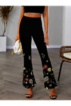 Kadın Yüksek Belli çiçek Desenli Ispanyol Paçalı Dalgıç Tayt Pantolon