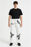 Erkek Üç İplik Pamuklu Baskılı Cepli Jogger Buggy Pantalon Oversize Kalıp - Beyaz