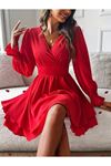 Kadın Uzun Kollu Kruvaze Yakalı Mini Sandy Elbise