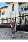 Kadın Dalgıç Kumaş Dijital Leopar Baskılı Midi Boy Elbise