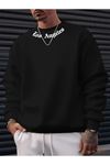 Erkek Uzun Kollu Bisiklet Yaka Yazı Detaylı Iki Iplik Sweat