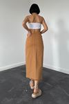Camel Gabardin Boyamalı Püsküllü Etek