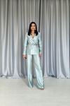 Mint Beli Kuşaklı Ceket Ve Pantolon Parlak Takım