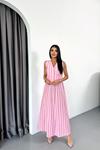 KETEN ÇİZGİLİ YELEK - UZUN ETEK TAKIM - Pembe