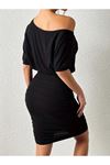 Kadın Tek Omuzu Açık Büzgülü Kısa Sandy Elbise