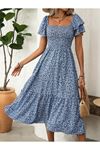 Kadın Kısa Kollu Gipe Detaylı Desenli Midi Süprem Elbise