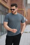 Erkek Dikey çizgili Ottoman Kumaş Kısa Kollu T-shirt