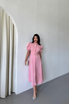 YAKA DÜĞME DETAYLI ELBİSE- Pembe