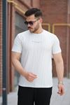 Erkek Dikey çizgili Ottoman Kumaş Kısa Kollu T-shirt