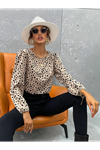 Kadın Uzun Kollu Bisiklet Yaka Desenli Bluz