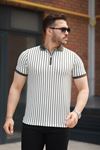 Erkek çizgili Fermuar Yakalı Kısa Kollu Tişört