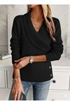 Kadın Uzun Kollu Yakalı Yandan Düğmeli Triko Bluz