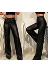 Yüksek Bel Geniş Paça Içi şardonlu Deri Pantolon.