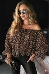 Kadın Madonna Yaka Bağcıklı Leopar Desen Detaylı şifon Bluz