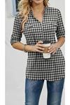 Kadın Uzun Kollu Hakim Yaka Yakadan Fermuarlı Geometrik Desenli Süprem Bluz