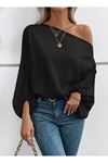 Kadın Tek Omuzu Açık Uzun Kollu Salaş Sandy Bluz