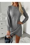 Kadın Uzun Kollu Bisiklet Yaka önden Asimetrik Kesim Detaylı Mini Yumoş Elbise