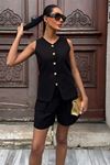 Gold Düğme Detaylı Yelek Şort Cotton Takım 10134-17