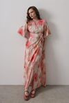 Yandan Bağlamalı Desenli Elbise - Pembe