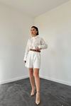 Ekru Dantelli Gömlek Ve Ponpolu Şort Takım