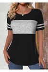 Kadın Kısa Kollu Bisiklet Yaka çift Renkli Viskon Bluz