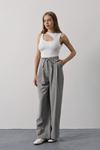 Pileli Bağcıklı Oversize Pantolon - Gri