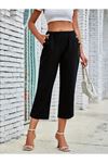 Kadın Beli Lastikli Düğme Ve Cep Detaylı Kapri Ithal Keten Pantolon