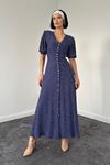 Lacivert Arka Ve Bel Ucu Gipeli Elbise