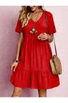 Kadın V Yaka, Fırfırlı Bürümcük Kumaş Elbise