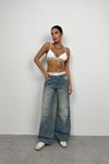 Düşük Bel Diz Katlı Jean